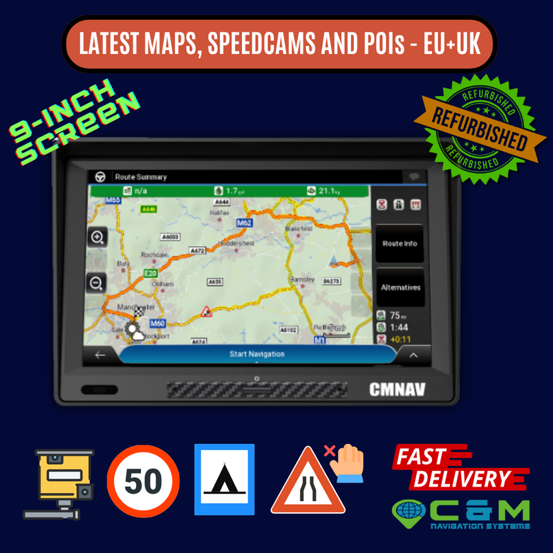 REFURBISHED 9-inch CMNAV TURBO PLUS Sat Nav (Camper and Trucker) - C & M Navigation Systems 