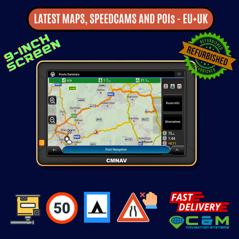 REFURBISHED 9-inch CMNAV TURBO PLUS Sat Nav (Camper and Trucker) - C & M Navigation Systems 