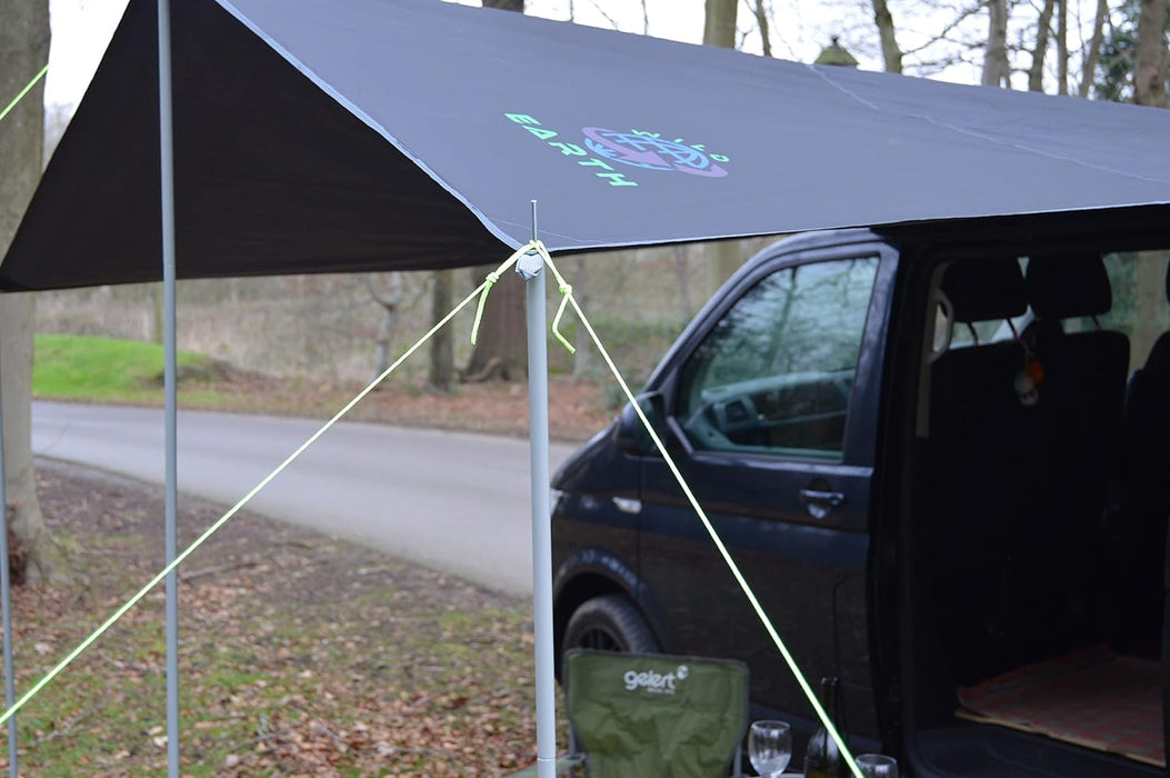 WILD EARTH SQUARE Sun Canopy Awning for Camper Vans, Van Conversions, Motorhomes or Caravans 240cm x 240cm DARK GREY - C & M Navigation Systems 