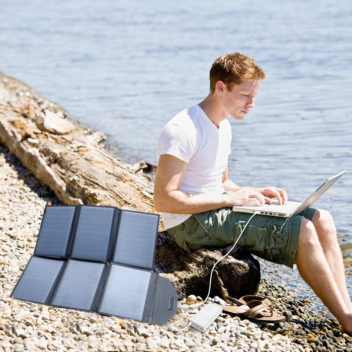 60W 19.8V Foldable Solar Panel Kit,Monocrystalline Solar Cell Solar Charger with USB Outputs and 4-in-1 Connector for Smartphones, Tablets, Laptops, and Power Stations - C & M Navigation Systems 