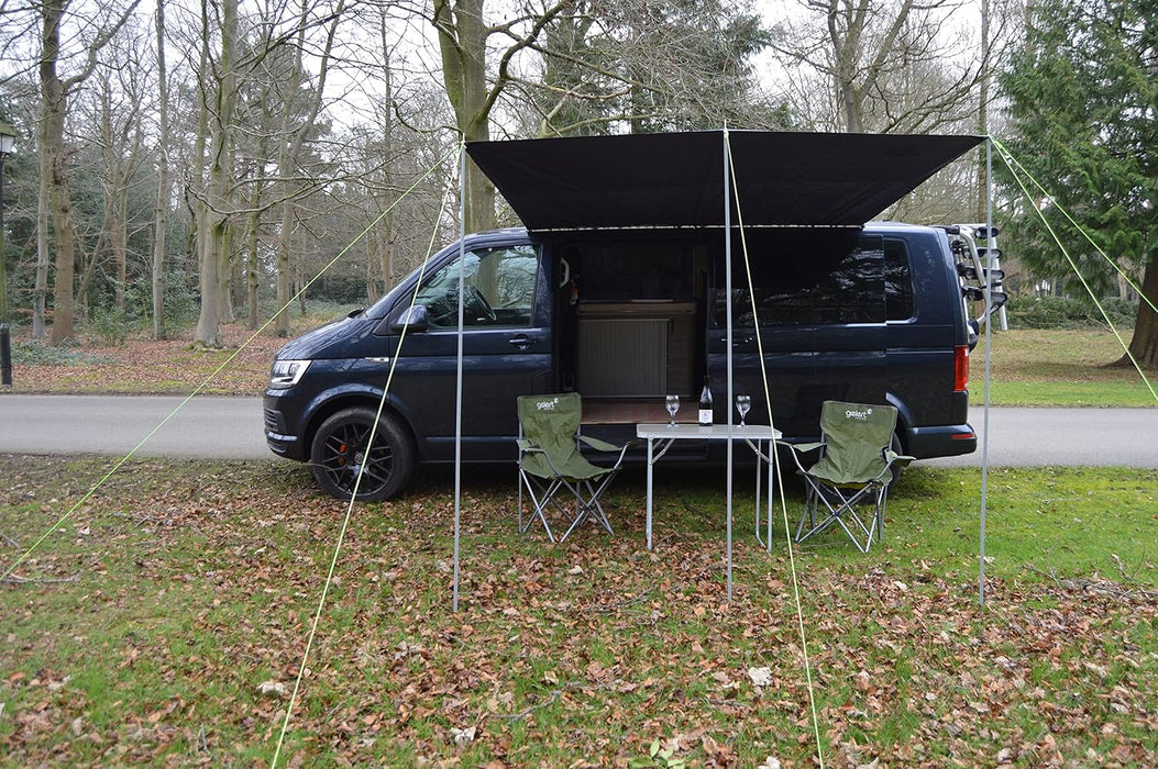 WILD EARTH SQUARE Sun Canopy Awning for Camper Vans, Van Conversions, Motorhomes or Caravans 240cm x 240cm DARK GREY - C & M Navigation Systems 