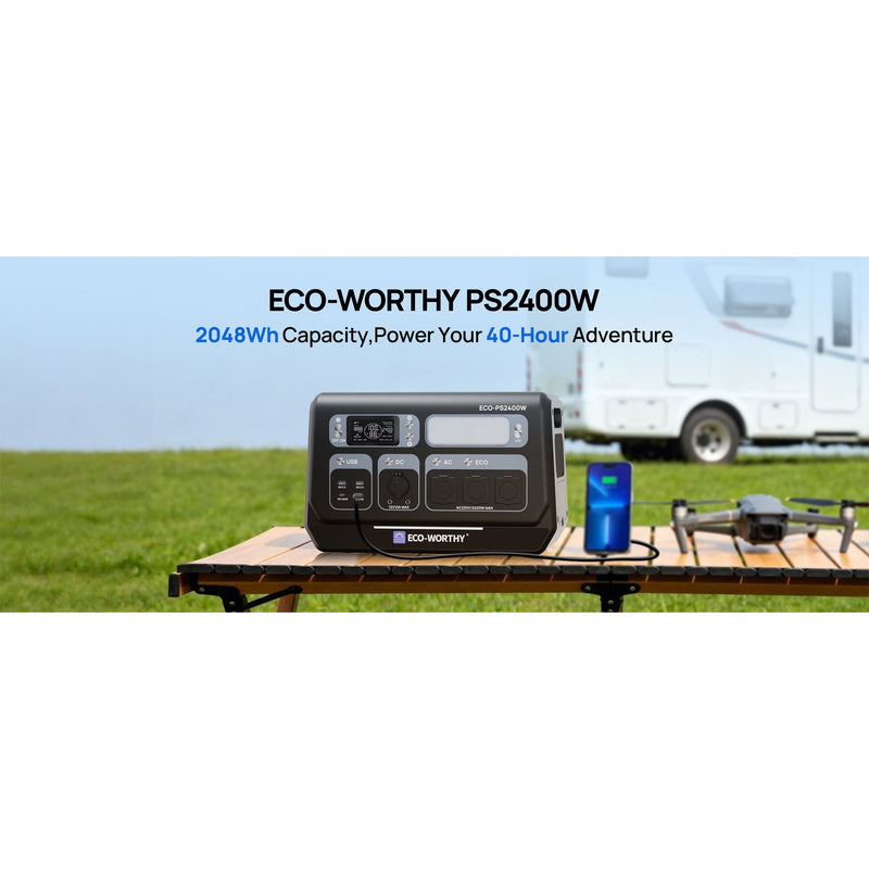 ECO-WORTHY 2400W Portable Power Station – 2048Wh LiFePO4 Battery Hub with <10ms UPS