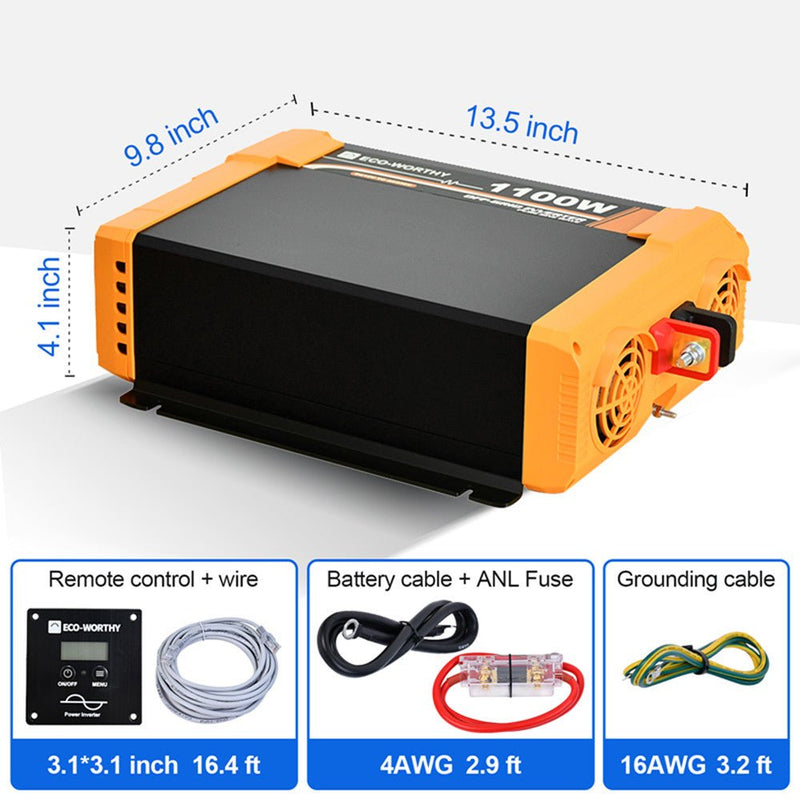 ECO-WORTHY 1100W 12V to 230V Pure Sine Wave Inverter with LCD Display – Off-Grid Power Inverter