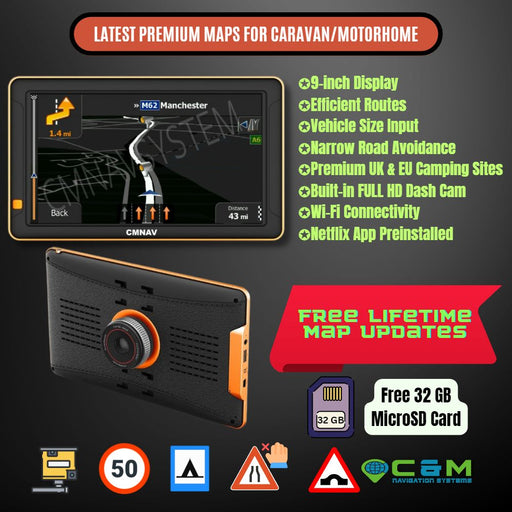 9" CMNAV 360 Camper Plus (Built-in Dashcam, Android, Wi-Fi, Netflix) - C & M Navigation Systems 