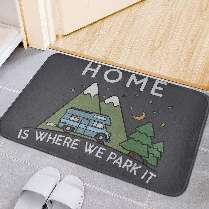 Rajfoo Camping Home Is Where We Park It Campervan Gift Carpets Home Door Mats Anti Slip Entrance Rugs Doormats 40 x 60 CM - C & M Navigation Systems 