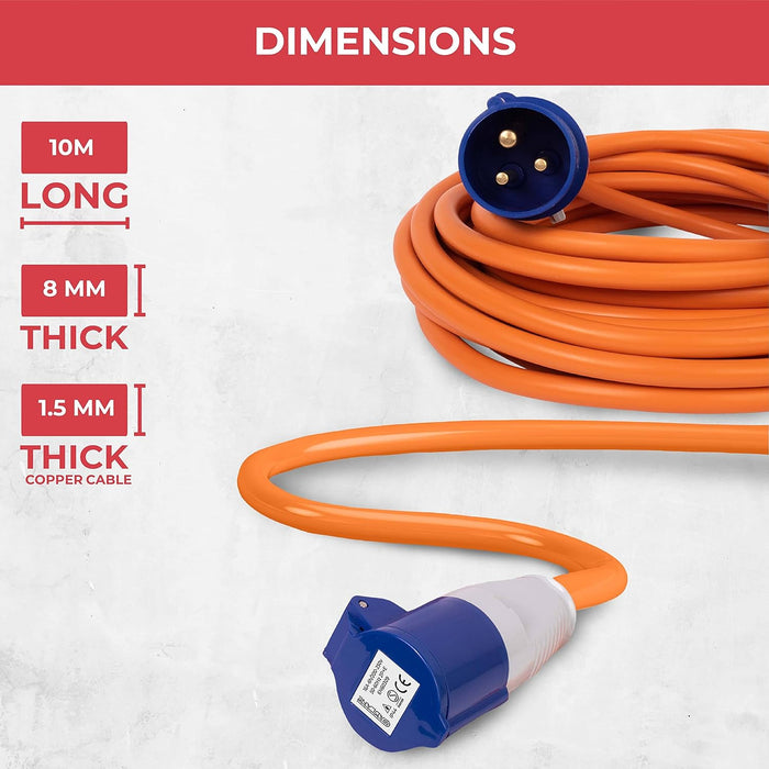 GADLANE 10M Extension Lead - Heavy Duty Caravan Hook Up Cable, 16 Amp Cable 240V Camping Extension Lead, High Visibility, Orange Mains Power Cable - Ideal for Campervans & Motorhomes (10 Metres) - C & M Navigation Systems 